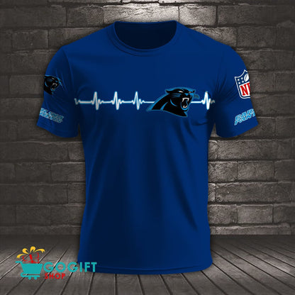 Carolina Panthers Heart Beat Simple Style All Over Printed T-shirt