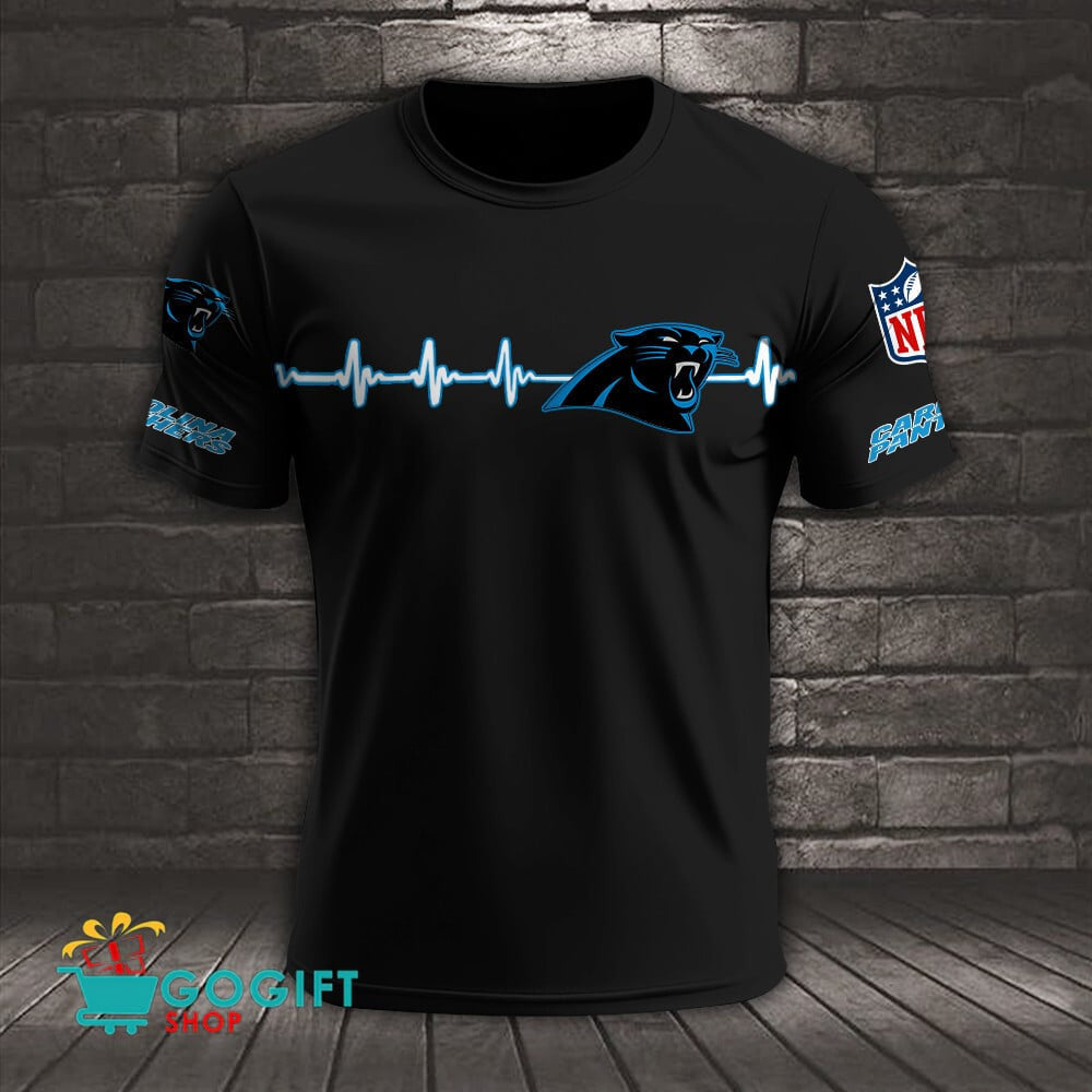 Carolina Panthers Heart Beat Simple Style All Over Printed T-shirt