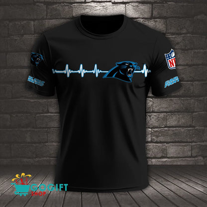 Carolina Panthers Heart Beat Simple Style All Over Printed T-shirt