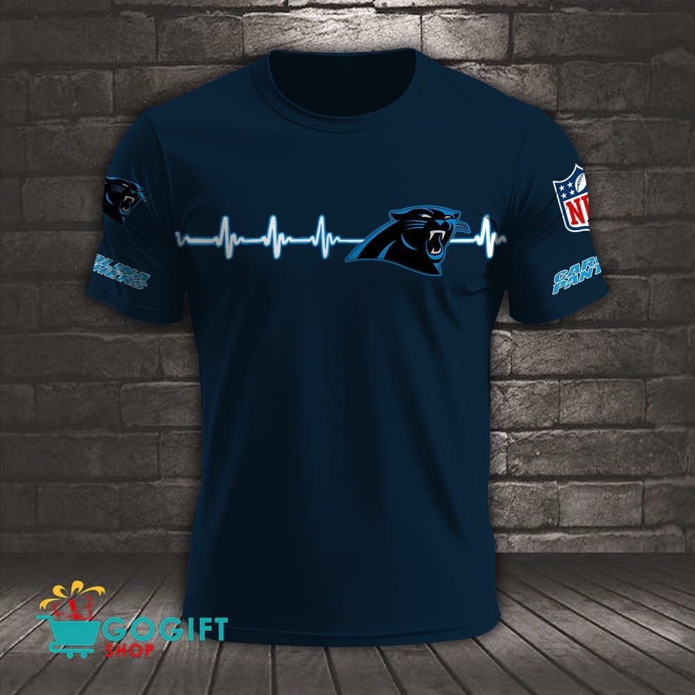 Carolina Panthers Heart Beat Simple Style All Over Printed T-shirt