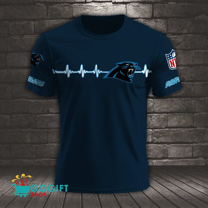 Carolina Panthers Heart Beat Simple Style All Over Printed T-shirt