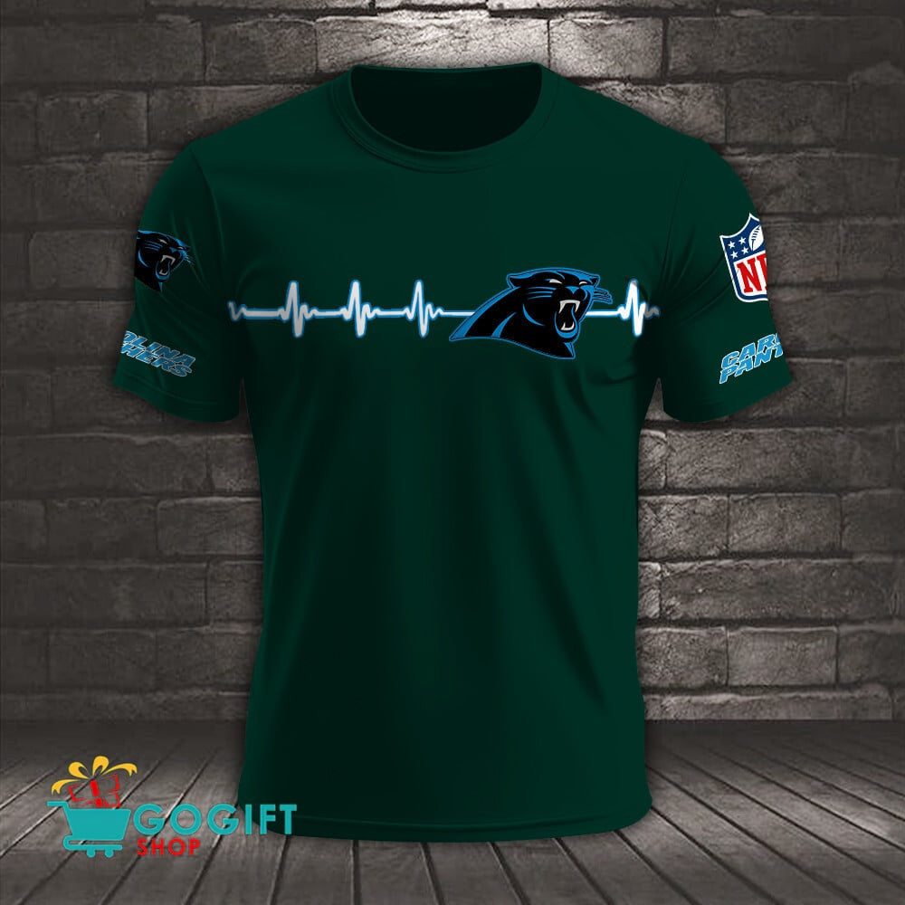 Carolina Panthers Heart Beat Simple Style All Over Printed T-shirt