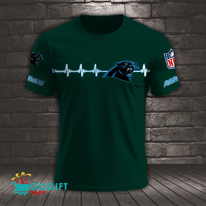 Carolina Panthers Heart Beat Simple Style All Over Printed T-shirt