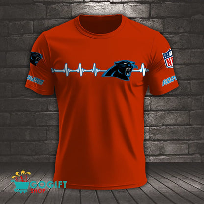 Carolina Panthers Heart Beat Simple Style All Over Printed T-shirt