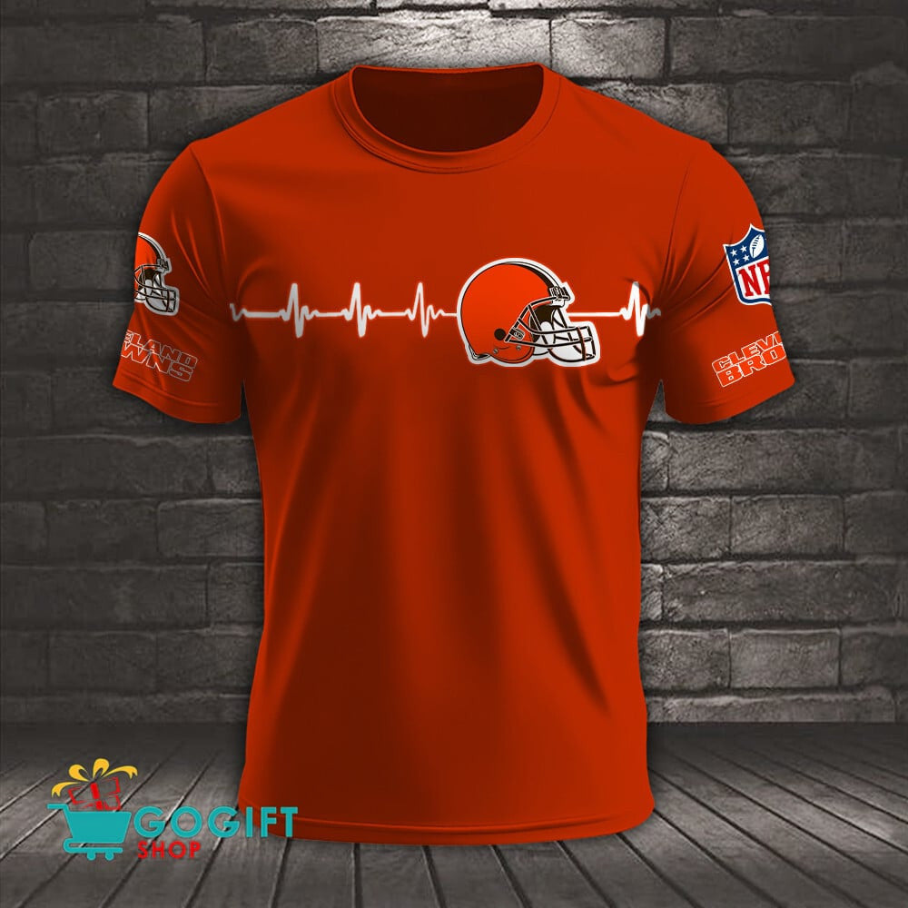 Cleveland Browns Heart Beat Simple Style All Over Printed T-shirt