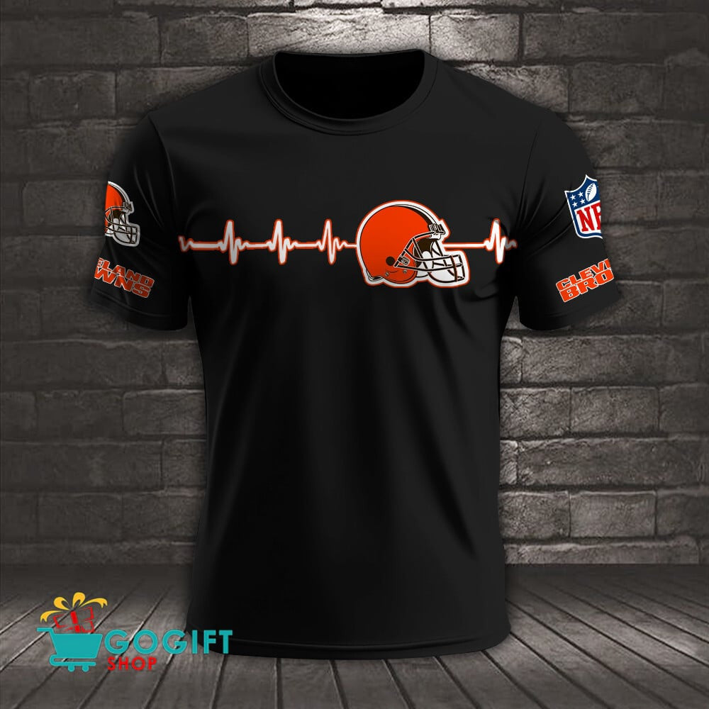 Cleveland Browns Heart Beat Simple Style All Over Printed T-shirt