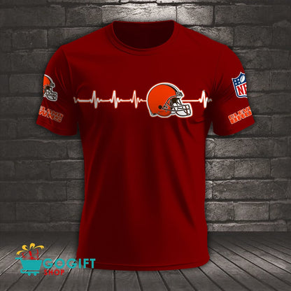Cleveland Browns Heart Beat Simple Style All Over Printed T-shirt