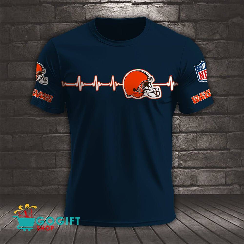 Cleveland Browns Heart Beat Simple Style All Over Printed T-shirt