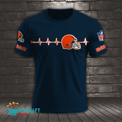 Cleveland Browns Heart Beat Simple Style All Over Printed T-shirt