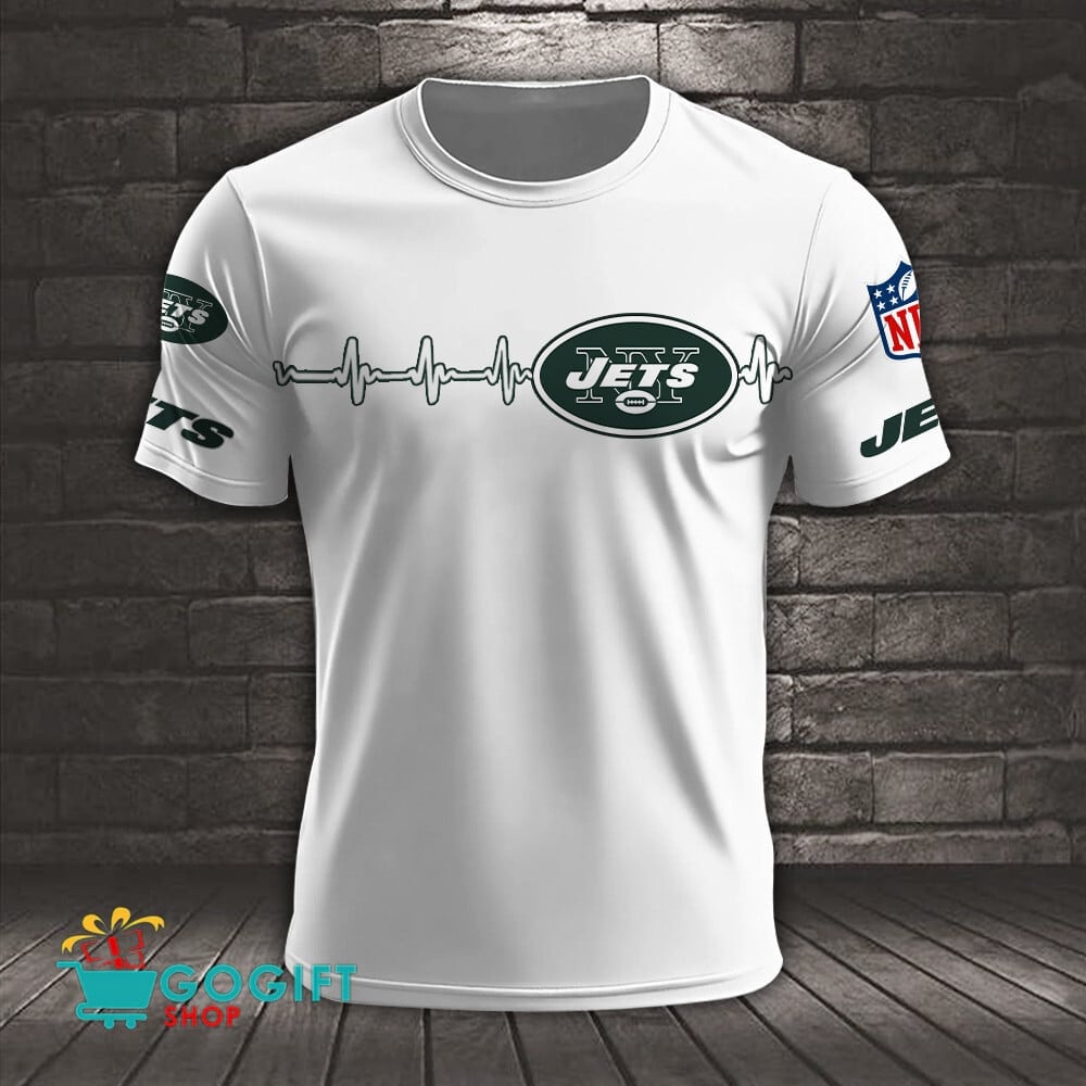 New York Jets Heart Beat Simple Style All Over Printed T-shirt