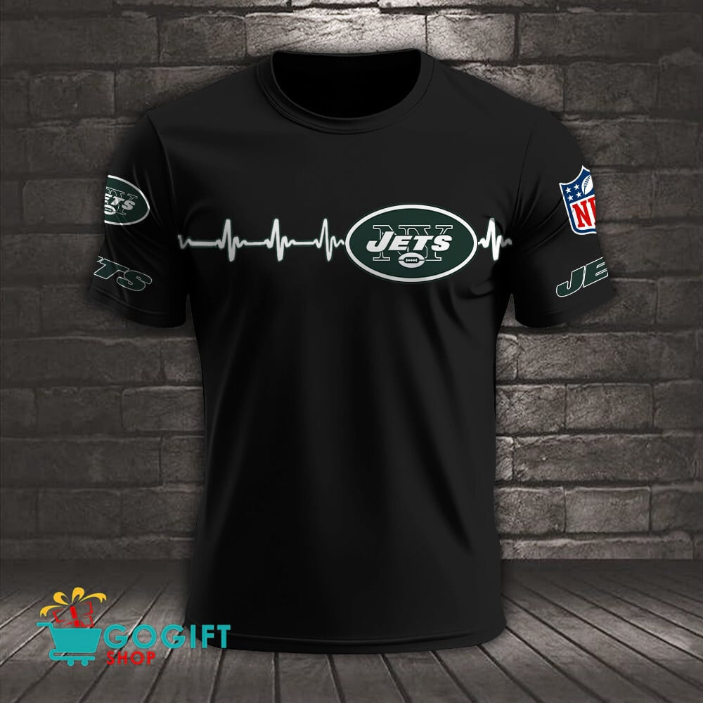 New York Jets Heart Beat Simple Style All Over Printed T-shirt