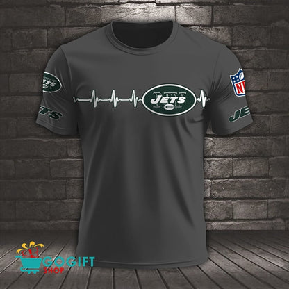 New York Jets Heart Beat Simple Style All Over Printed T-shirt
