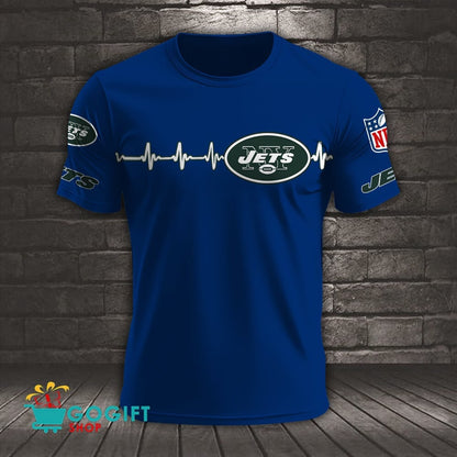 New York Jets Heart Beat Simple Style All Over Printed T-shirt