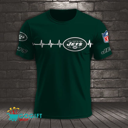 New York Jets Heart Beat Simple Style All Over Printed T-shirt