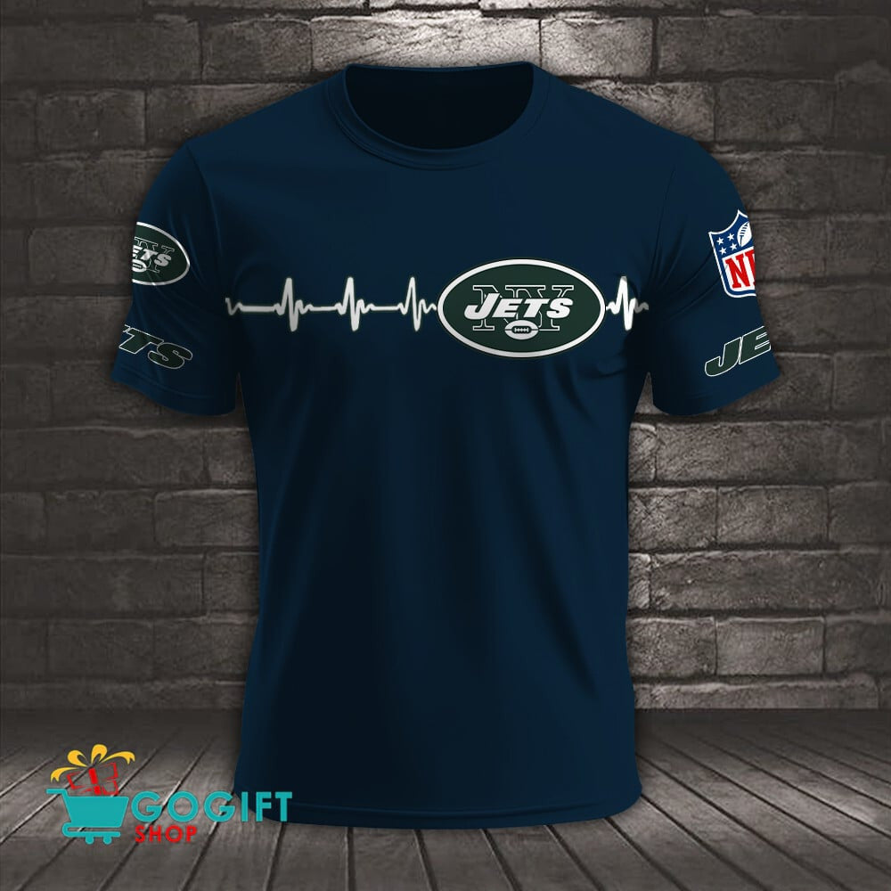New York Jets Heart Beat Simple Style All Over Printed T-shirt