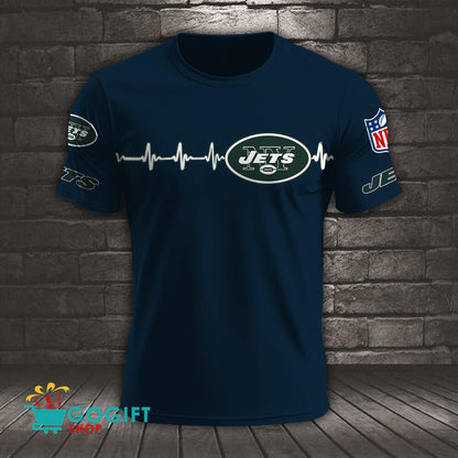 New York Jets Heart Beat Simple Style All Over Printed T-shirt