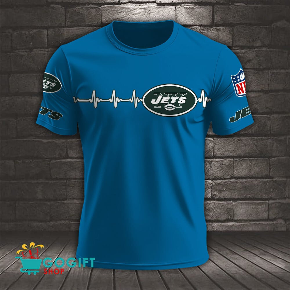 New York Jets Heart Beat Simple Style All Over Printed T-shirt
