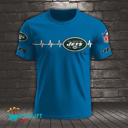 New York Jets Heart Beat Simple Style All Over Printed T-shirt