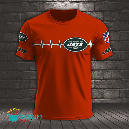 New York Jets Heart Beat Simple Style All Over Printed T-shirt