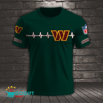Washington Commanders Heart Beat Simple Style All Over Printed T-shirt