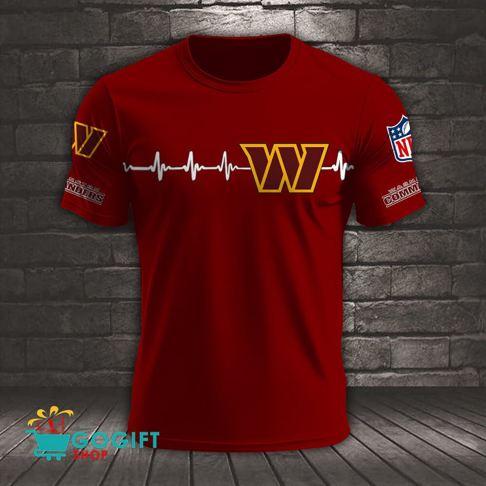 Washington Commanders Heart Beat Simple Style All Over Printed T-shirt