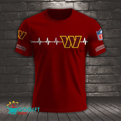 Washington Commanders Heart Beat Simple Style All Over Printed T-shirt