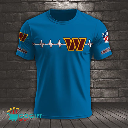 Washington Commanders Heart Beat Simple Style All Over Printed T-shirt