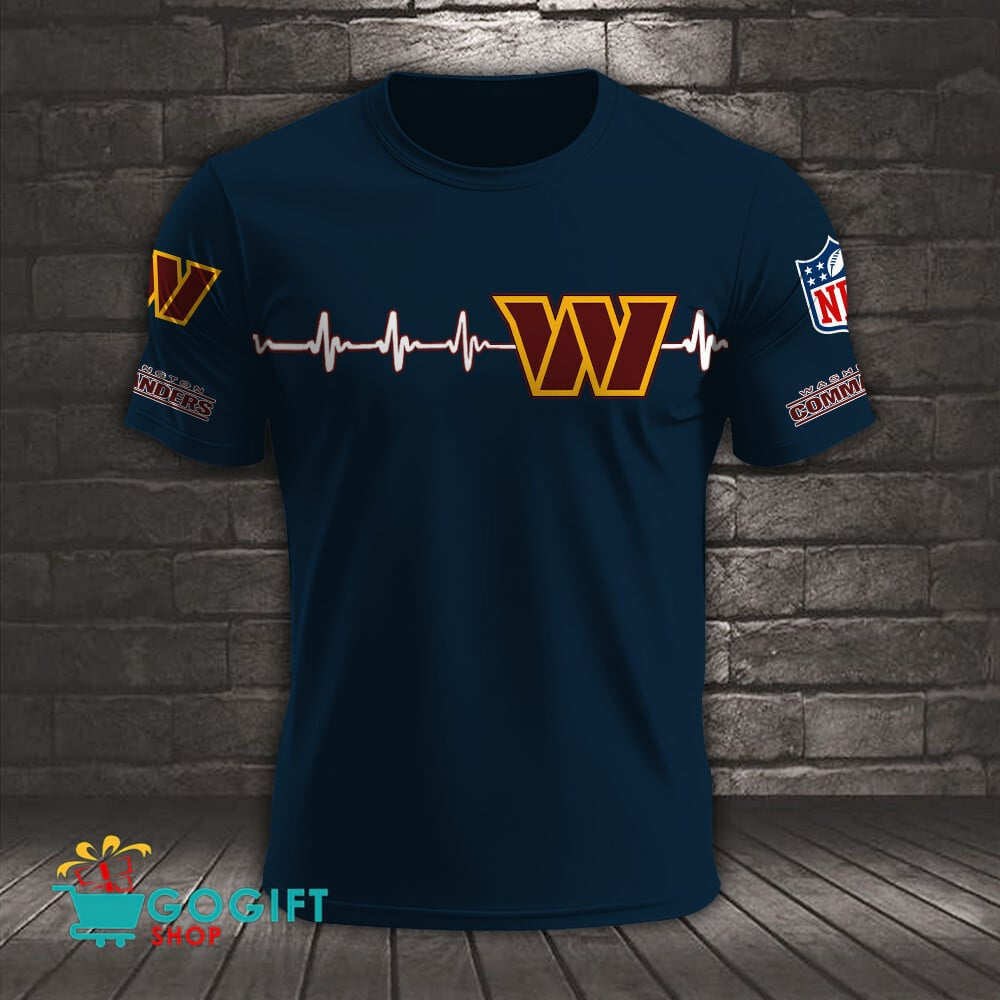 Washington Commanders Heart Beat Simple Style All Over Printed T-shirt