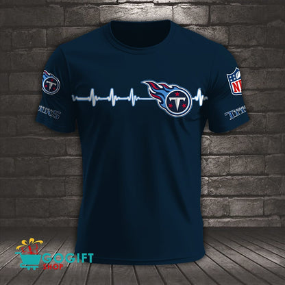 Tennessee Titans Heart Beat Simple Style All Over Printed T-shirt
