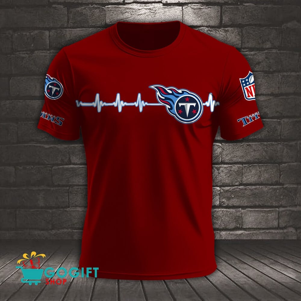 Tennessee Titans Heart Beat Simple Style All Over Printed T-shirt