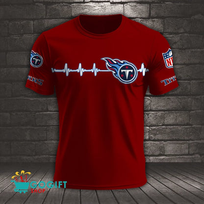 Tennessee Titans Heart Beat Simple Style All Over Printed T-shirt