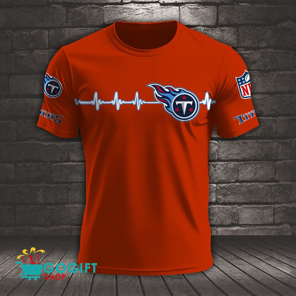 Tennessee Titans Heart Beat Simple Style All Over Printed T-shirt