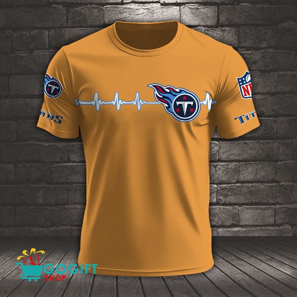 Tennessee Titans Heart Beat Simple Style All Over Printed T-shirt