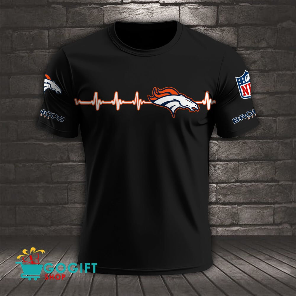 Denver Broncos Heart Beat Simple Style All Over Printed T-shirt