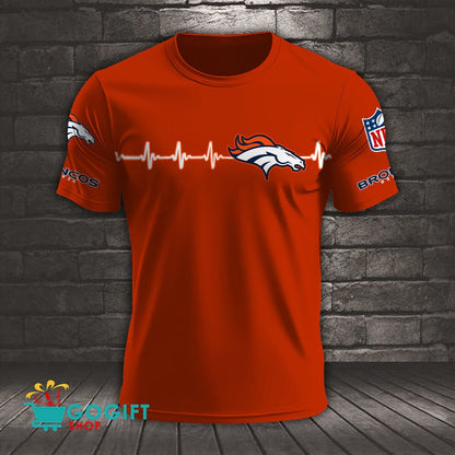 Denver Broncos Heart Beat Simple Style All Over Printed T-shirt