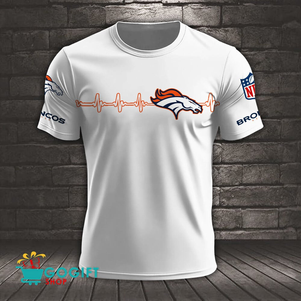 Denver Broncos Heart Beat Simple Style All Over Printed T-shirt