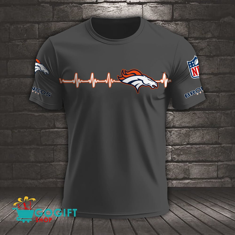 Denver Broncos Heart Beat Simple Style All Over Printed T-shirt
