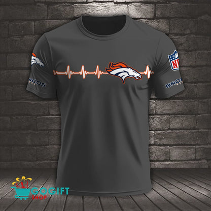 Denver Broncos Heart Beat Simple Style All Over Printed T-shirt
