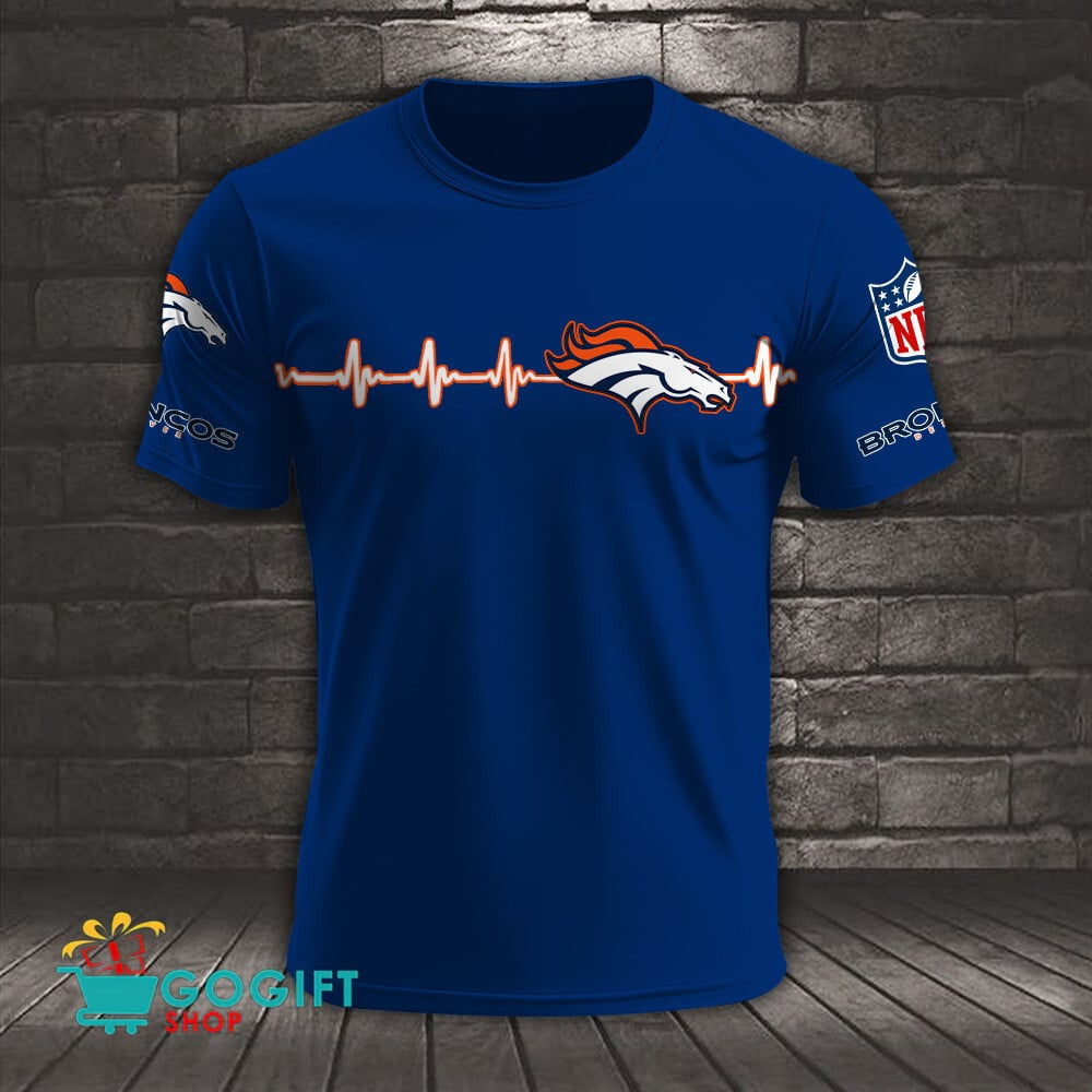 Denver Broncos Heart Beat Simple Style All Over Printed T-shirt