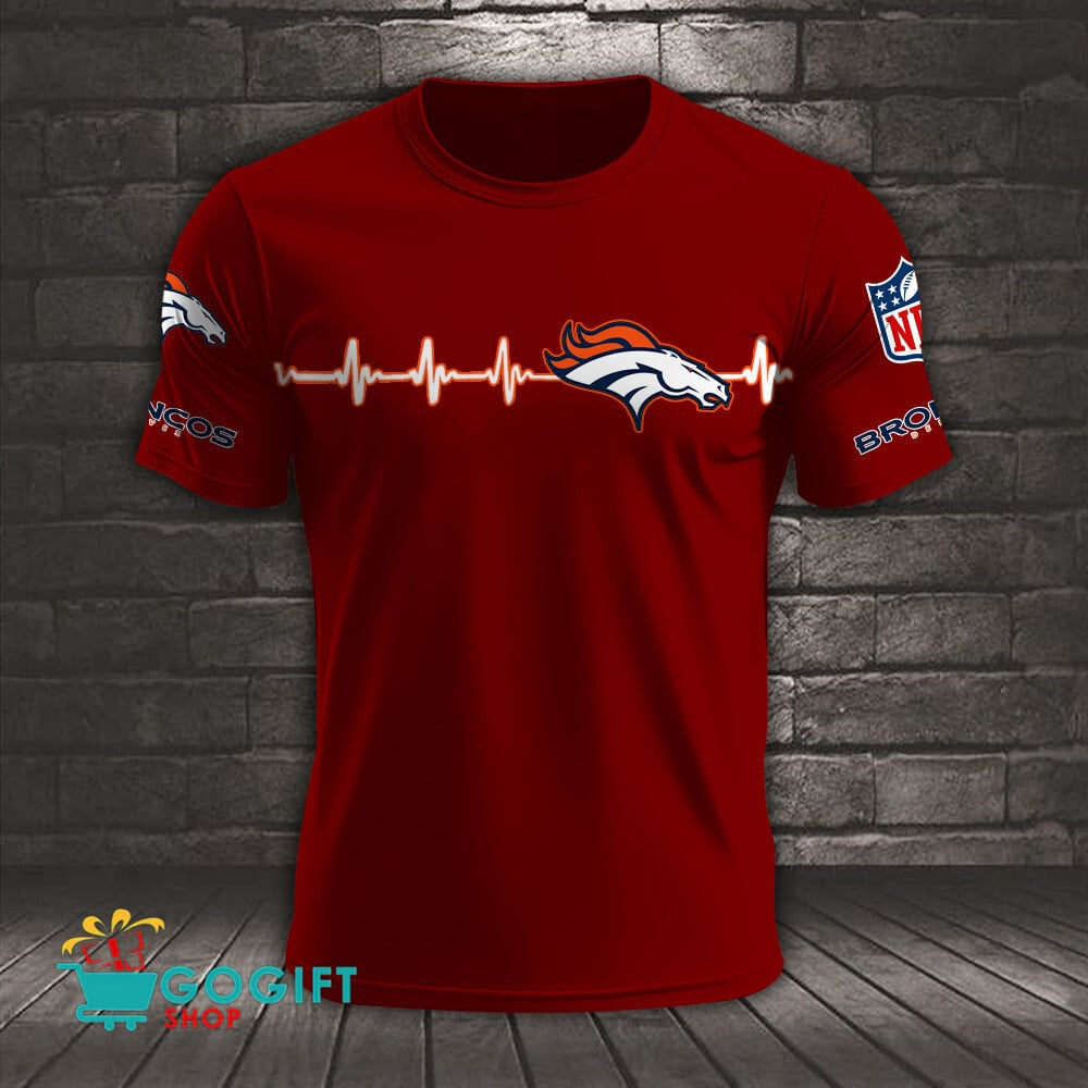 Denver Broncos Heart Beat Simple Style All Over Printed T-shirt