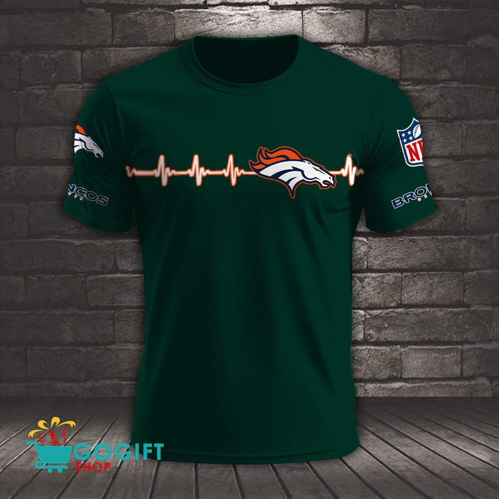 Denver Broncos Heart Beat Simple Style All Over Printed T-shirt