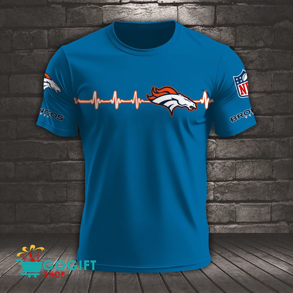 Denver Broncos Heart Beat Simple Style All Over Printed T-shirt