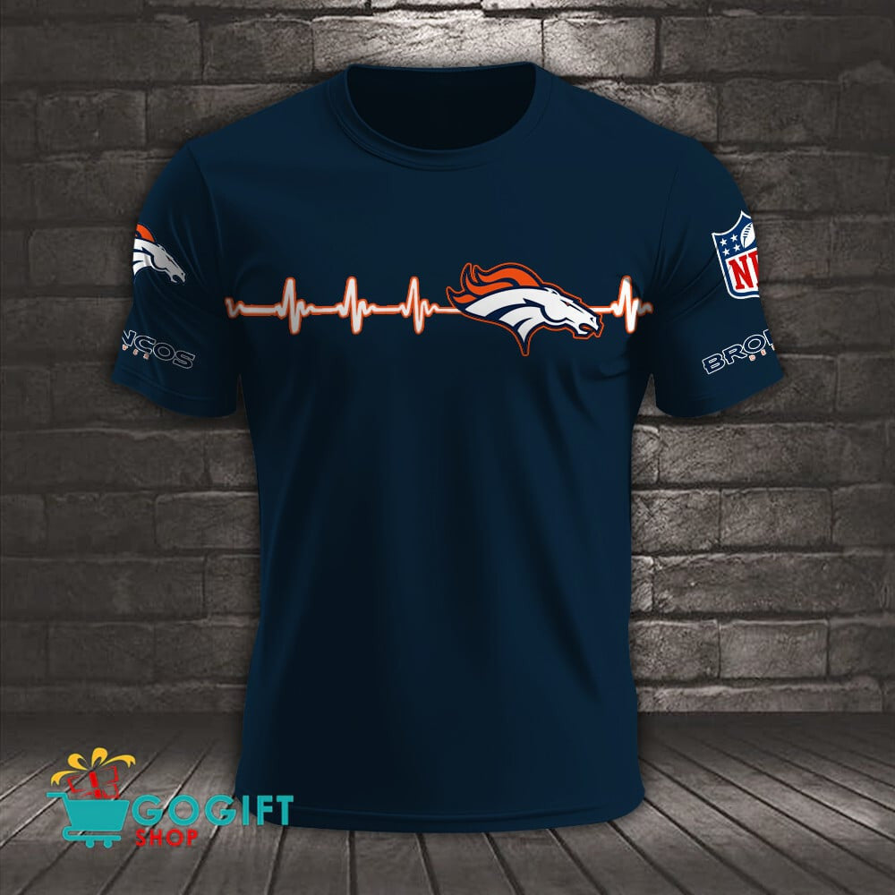 Denver Broncos Heart Beat Simple Style All Over Printed T-shirt
