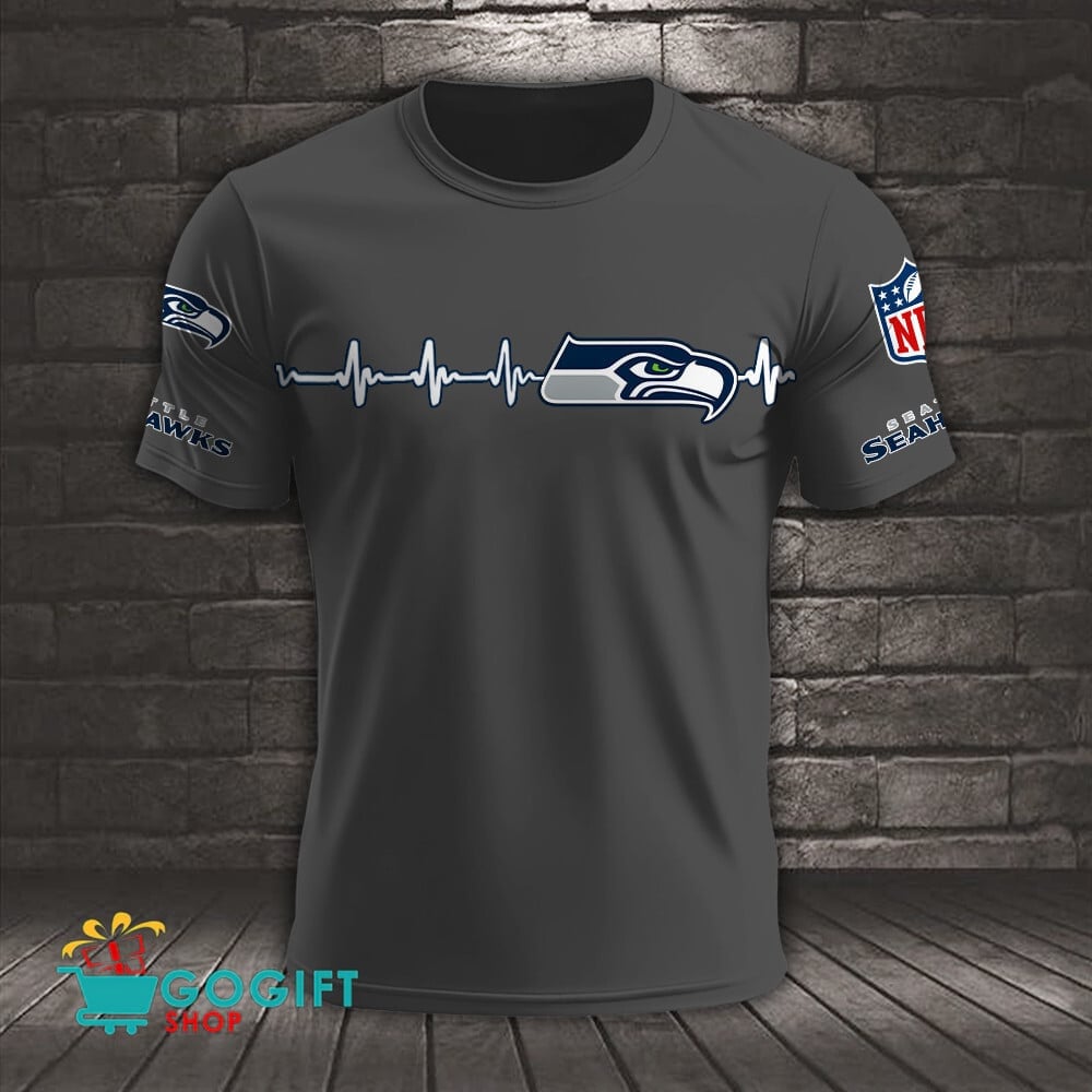 Seattle Seahawks Heart Beat Simple Style All Over Printed T-shirt