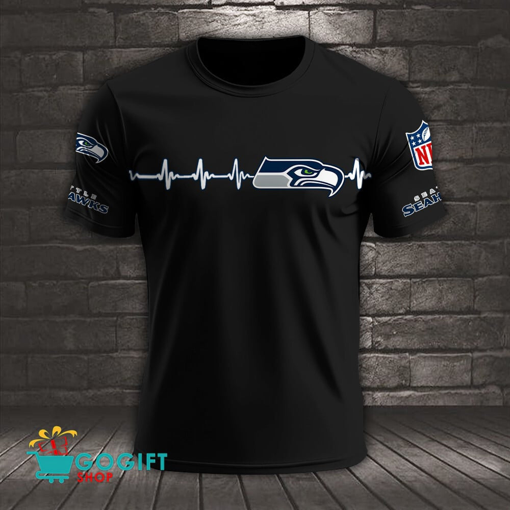 Seattle Seahawks Heart Beat Simple Style All Over Printed T-shirt