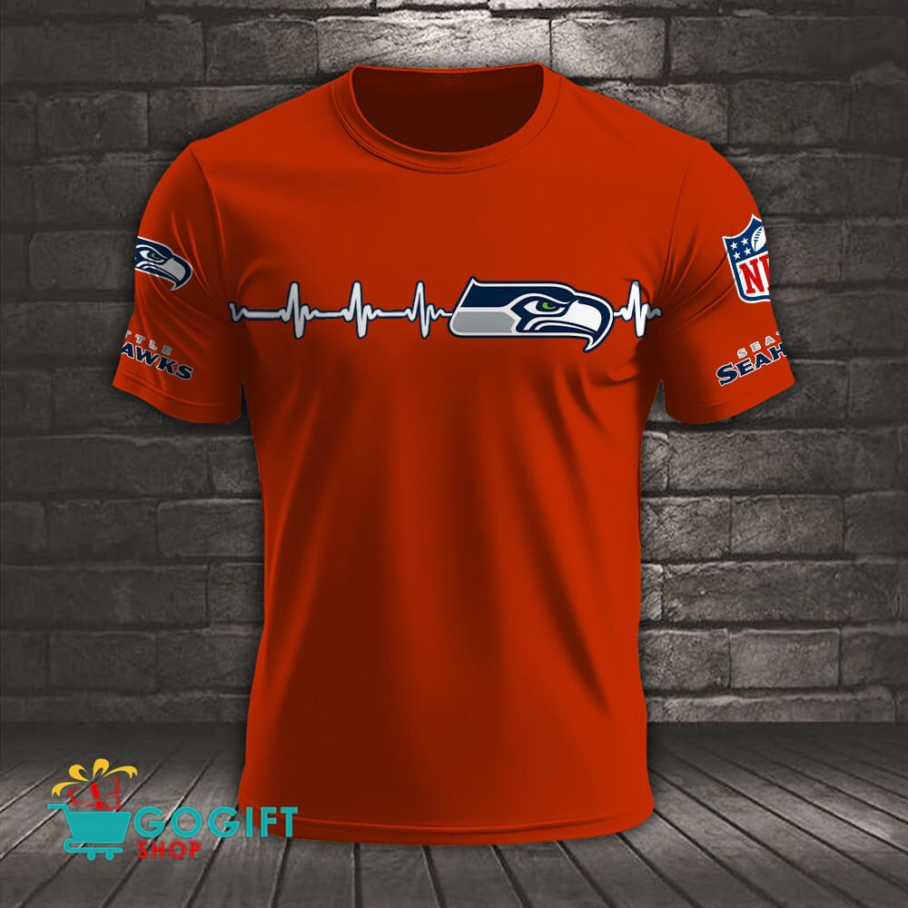 Seattle Seahawks Heart Beat Simple Style All Over Printed T-shirt