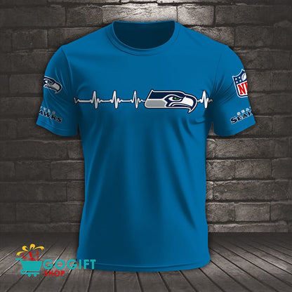 Seattle Seahawks Heart Beat Simple Style All Over Printed T-shirt
