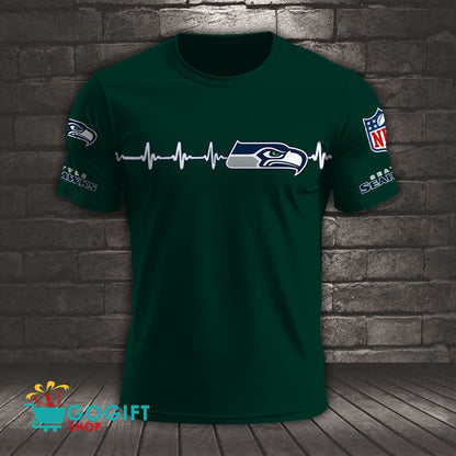 Seattle Seahawks Heart Beat Simple Style All Over Printed T-shirt
