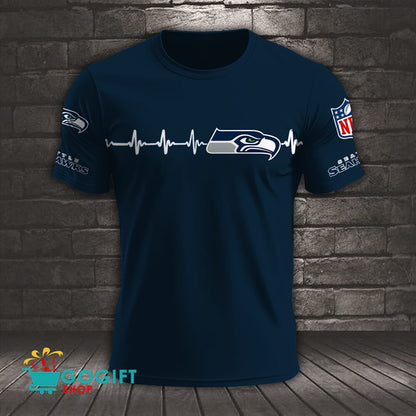 Seattle Seahawks Heart Beat Simple Style All Over Printed T-shirt