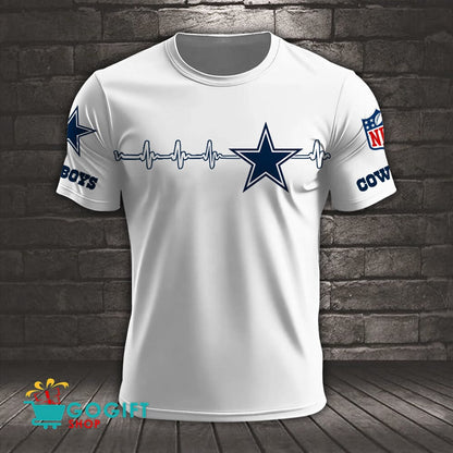 Dallas Cowboys Heart Beat Simple Style All Over Printed T-shirt